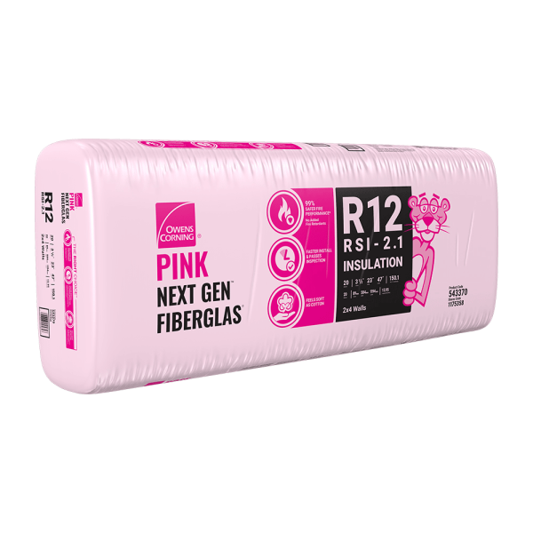 OWENS CORNING R-12 2X4 WOOD STUD 23 INCH EcoTouch PINK FIBERGLAS Insulation 23-inch x 47-inch x 3.5-inch (150.1 sq.ft.)