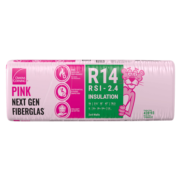 OWENS CORNING R-14 2X4 WOOD STUD 23 INCH EcoTouch PINK FIBERGLAS Insulation 23-inch x 47-inch x 3.5-inch (120.1 sq.ft.)