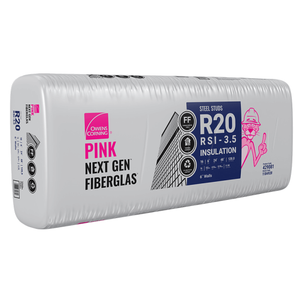 OWENS CORNING R-20 2X6 STEEL STUD 24 INCH EcoTouch PINK FIBERGLAS Insulation 24-inch x 48-inch x 6-inch (128 sq.ft.)