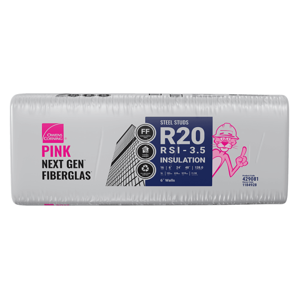 OWENS CORNING R-20 2X6 STEEL STUD 24 INCH EcoTouch PINK FIBERGLAS Insulation 24-inch x 48-inch x 6-inch (128 sq.ft.)