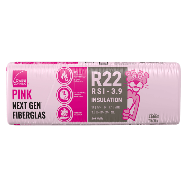 OWENS CORNING R-22 2X6 WOOD STUD 15 INCH EcoTouch PINK FIBERGLAS Insulation 15-inch x 47-inch x 5.5-inch (49 sq.ft.)