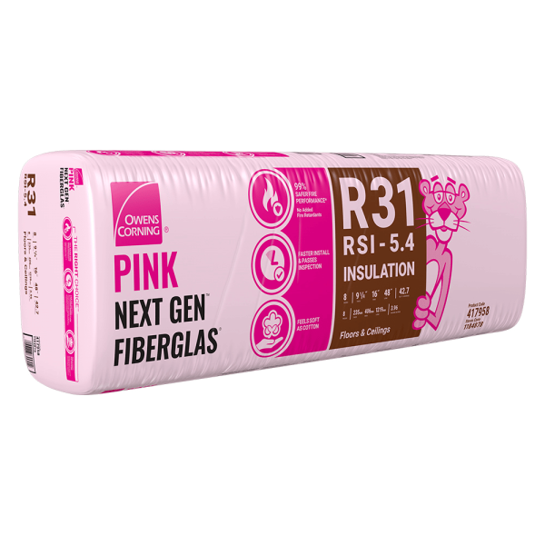 OWENS CORNING R-31 2X10 WOOD STUD 16 INCH EcoTouch PINK FIBERGLAS Insulation 16-inch x 48-inch (42.7 sq. ft.)