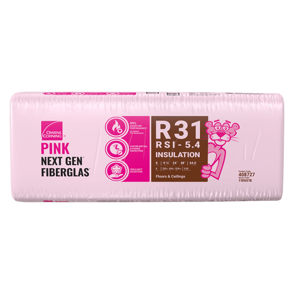 OWENS CORNING R-31 2X10 WOOD STUD 24 INCH EcoTouch PINK FIBERGLAS Insulation 24-inch x 48-inch (64 sq. ft.)