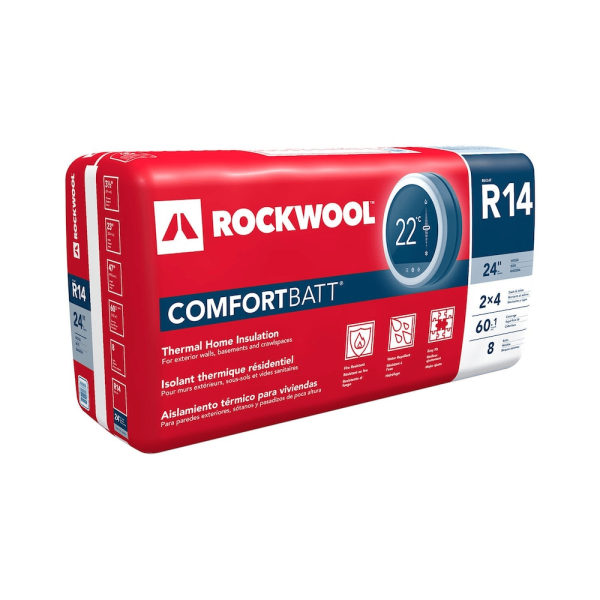 ROCKWOOL INSULATION R14 COMFORTBATT 2X4 WOOD STUD 24 INCH INSULATION 60.1 SQ FT