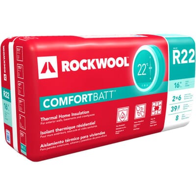 ROCKWOOL INSULATION R22 COMFORTBATT 2X6 WOOD STUD 16 INCH INSULATION 39.8 SQ FT